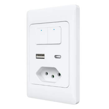 Interruptor Inteligente AGL 02 teclas, 1 tomada, 1 entrada USB e 1 USB Tipo C