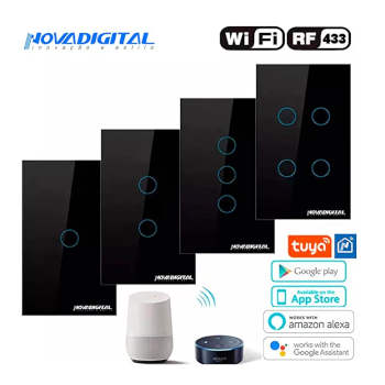 Interruptor 3 Botões Preto Touch Wi-fi Rf 433mhz Premium